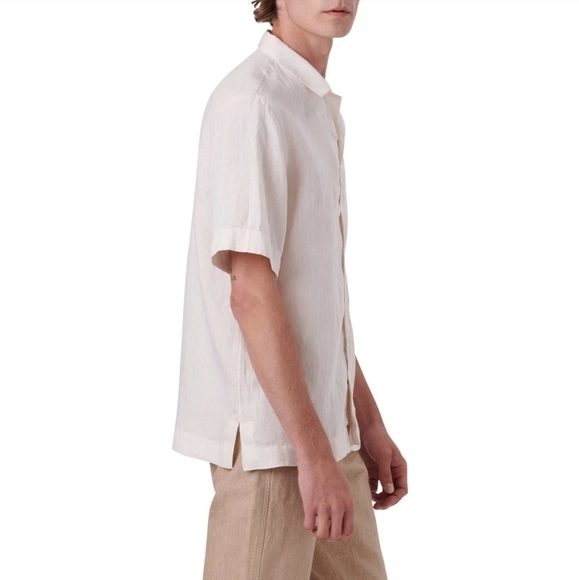 BUGATCHI Shaped Fit Short Sleeve Linen Button-Up Camp Shirt Size M - Picture 10 of 16